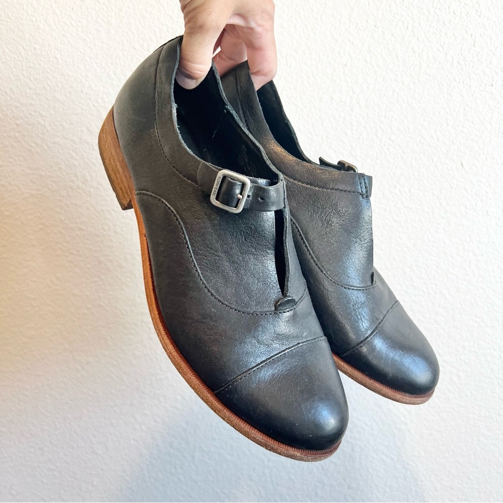 Kork-Ease Black Leather Flats with Brown Sole